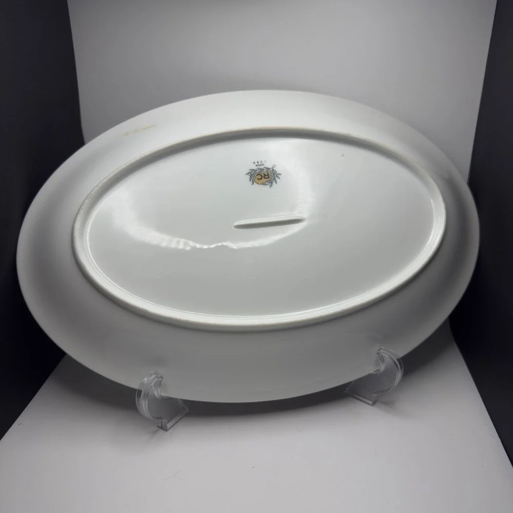 Noritake RC Japan 1389 Oval Serving Platter Floral Gold Trim Whte Porcelain 12in